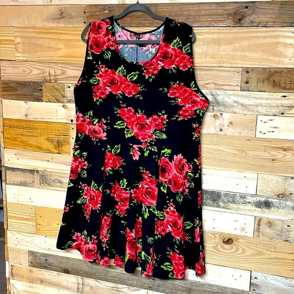 White Mark size 3X black with red roses sleeveless midi dress polyester/spandex - Picture 1 of 6